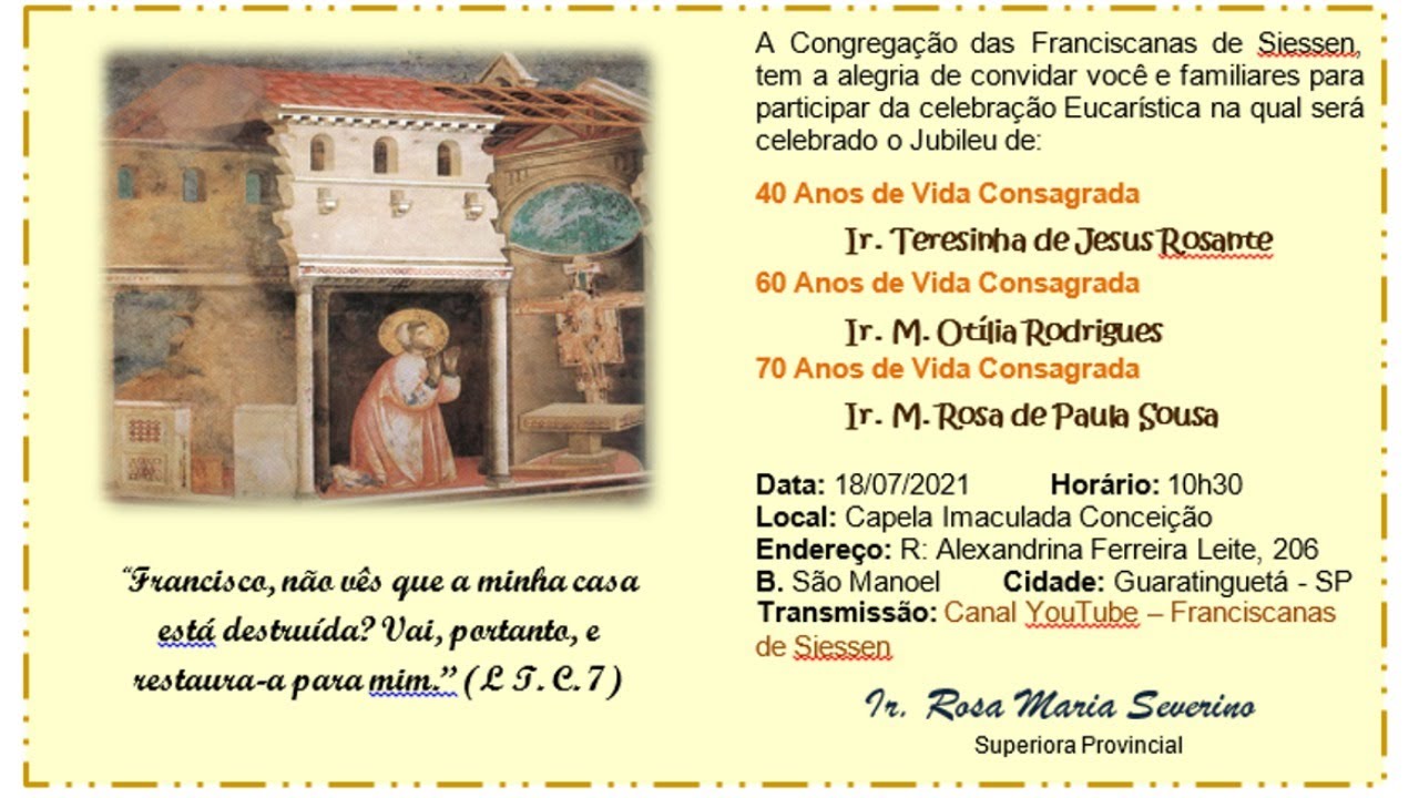 Celebração Eucarística em Ação de Graças pelo Jubileu de Vida Consagra Religiosa